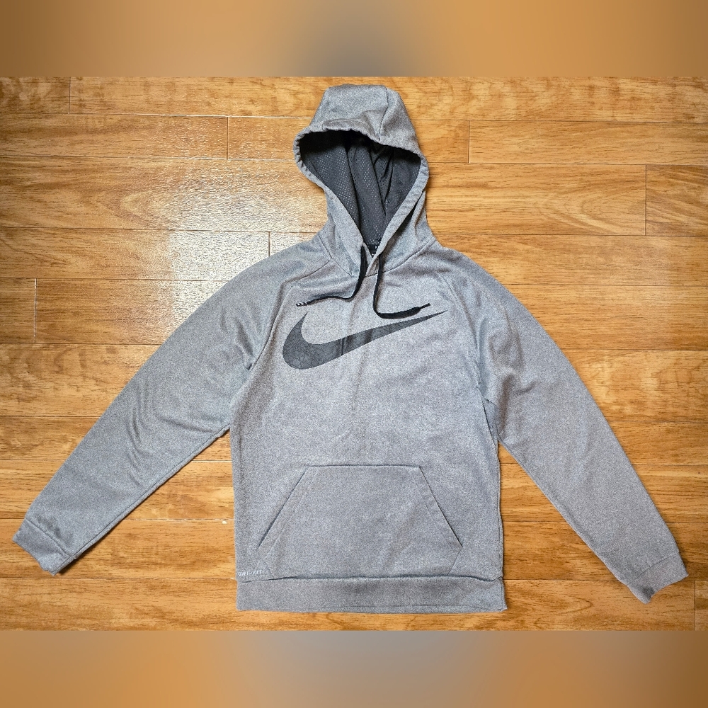 Nike Dri-Fit Fleece Lined Pullover Hoodie Sweatshirt Big Logo Men's Size S Gray